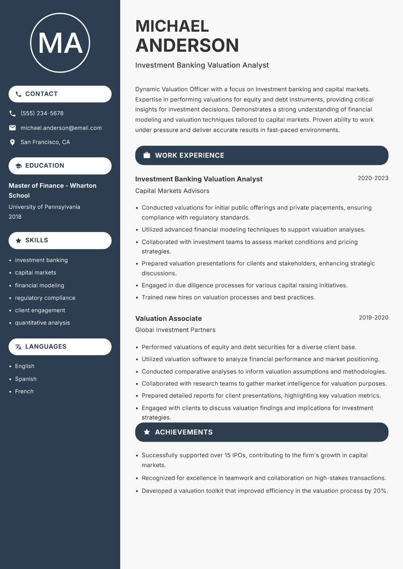 Valuation Officer resume template — Compact