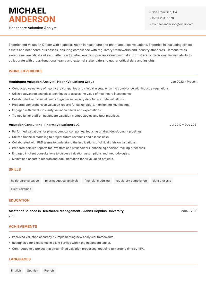 Valuation Officer resume template — Modern Professional