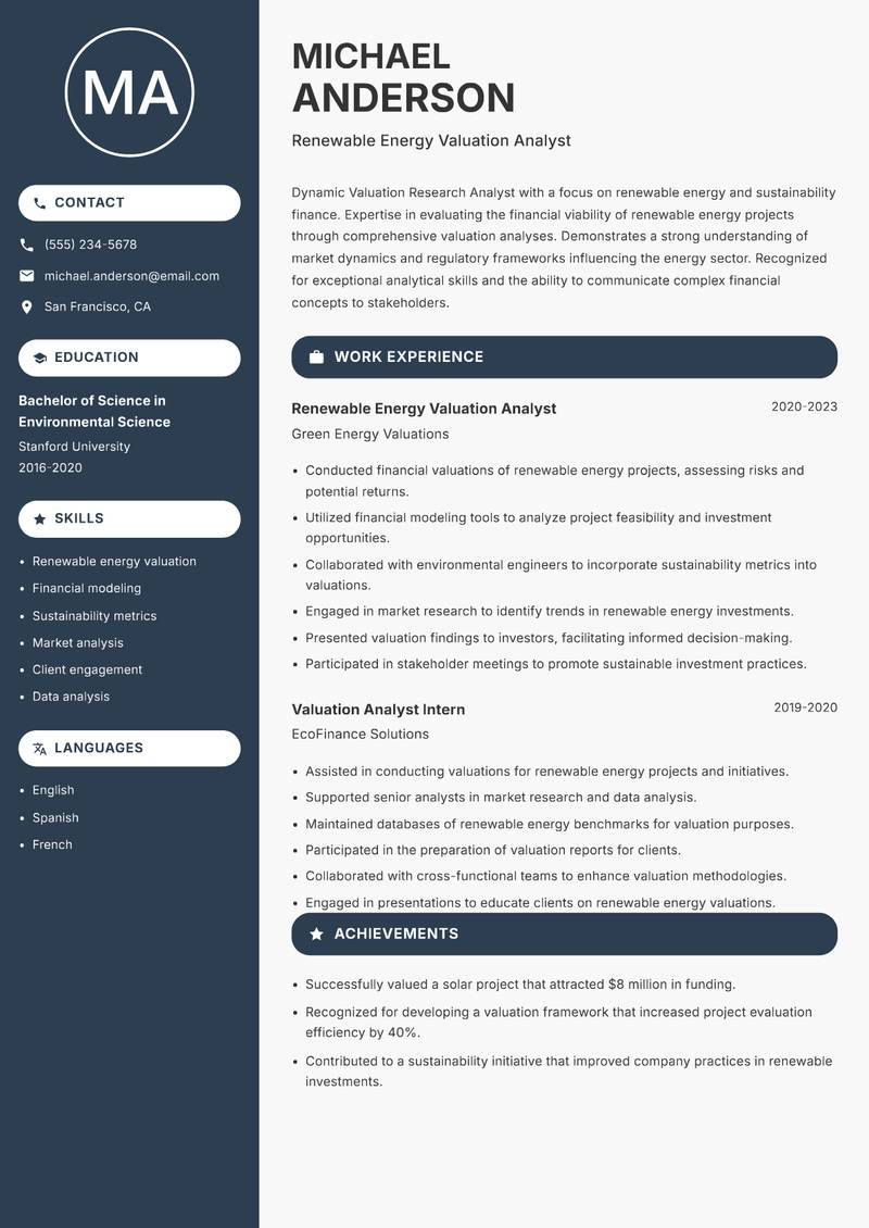 Valuation Research Analyst resume template — Compact