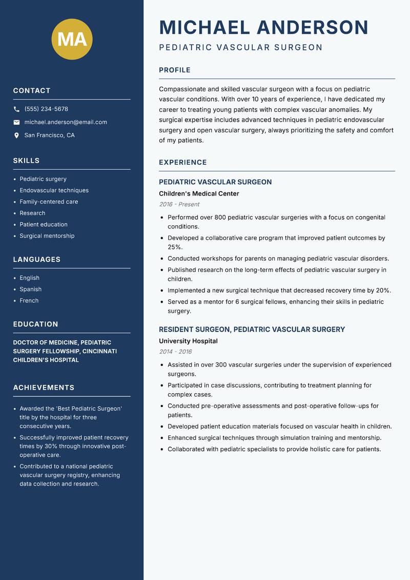 Vascular Surgeon resume template — Classic Clean