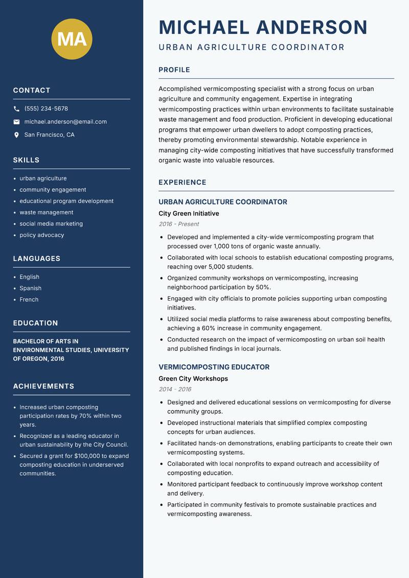 Vermicomposting Specialist resume template — Classic Clean