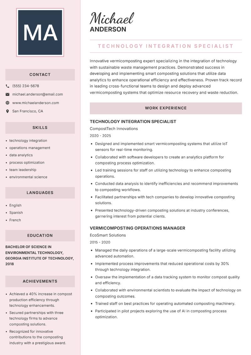 Vermicomposting Specialist resume template — Executive