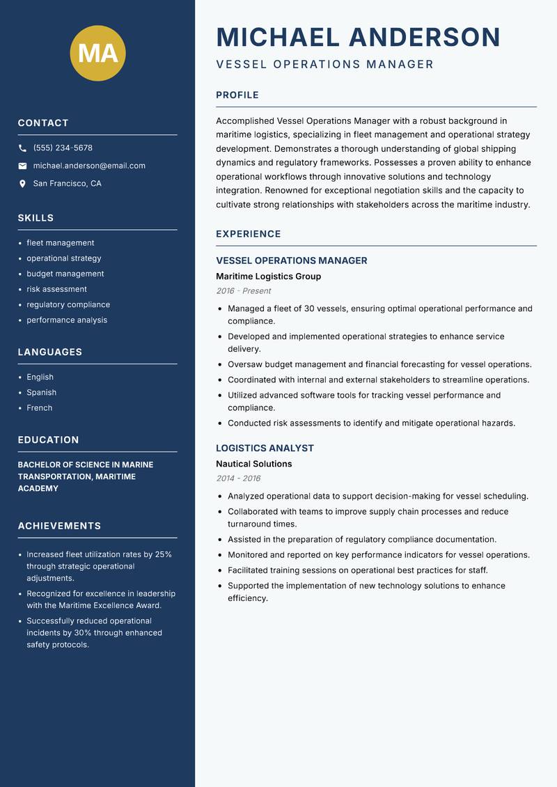 Vessel Operations Manager resume template — Classic Clean