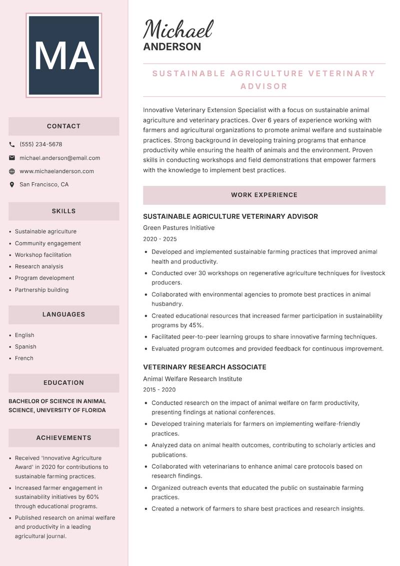 Veterinary Extension Specialist resume template — Executive