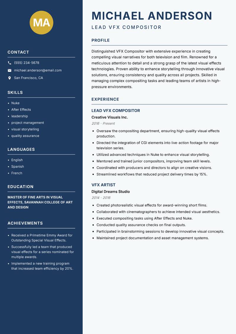 VFX Compositor resume template — Classic Clean