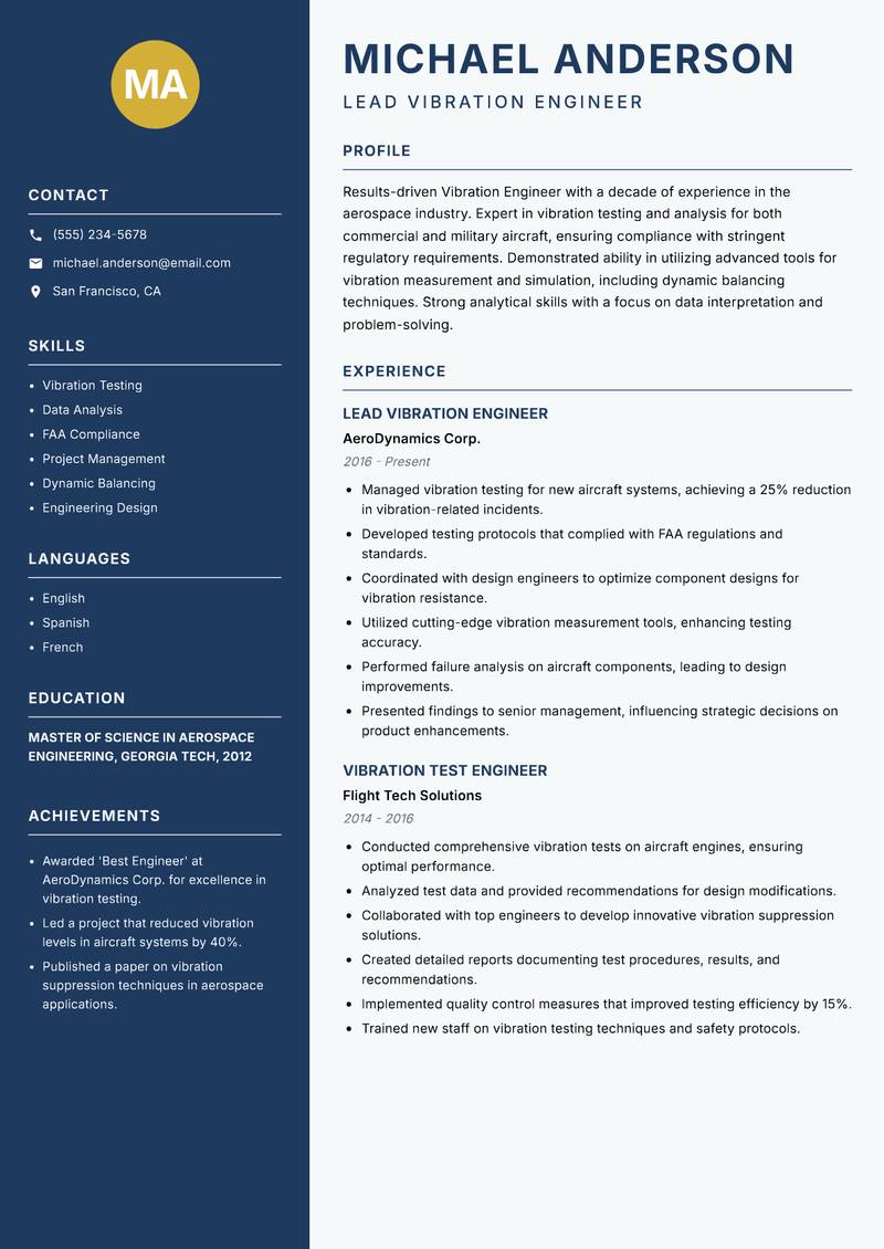 Vibration Engineer resume template — Classic Clean