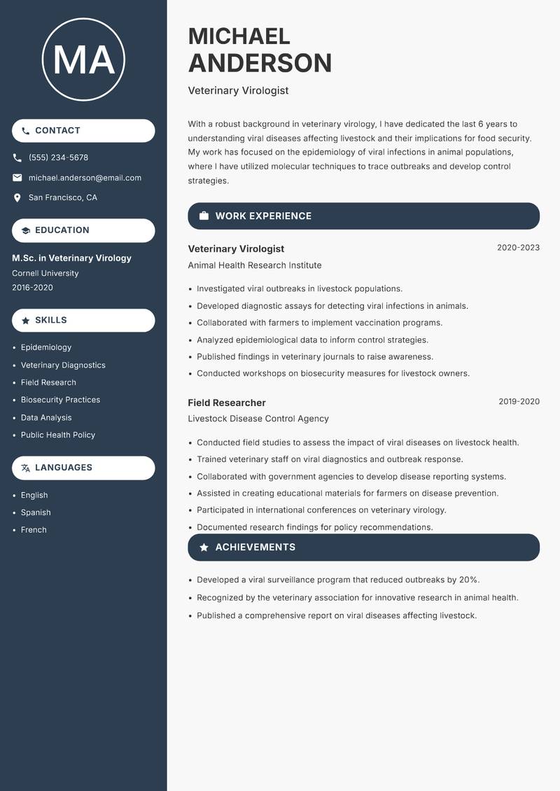 Virologist resume template — Compact