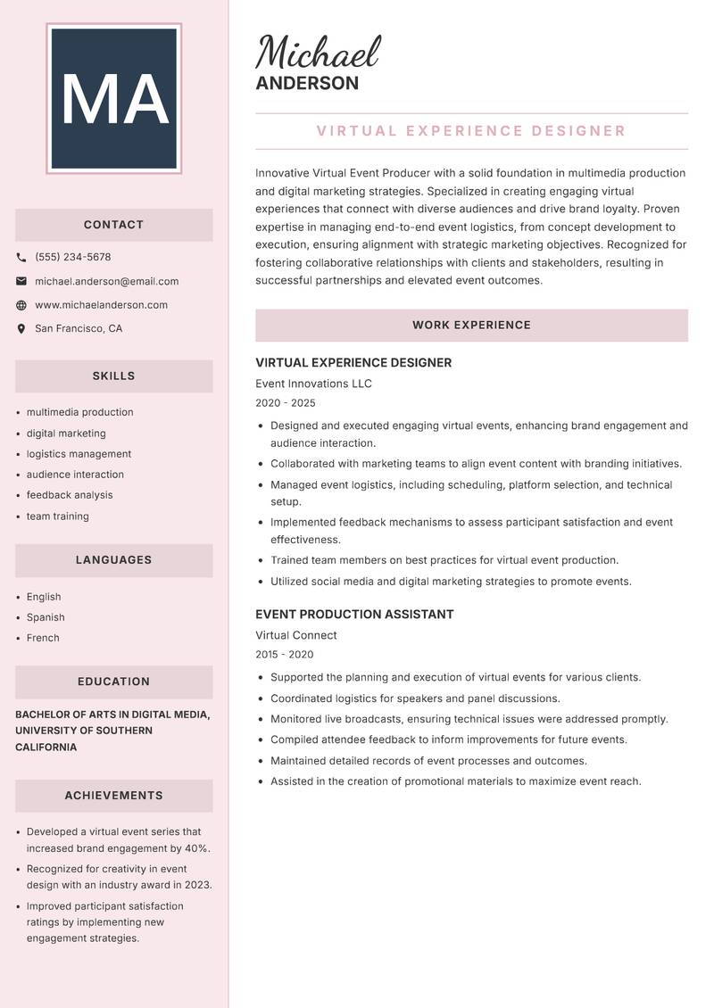 Virtual Event Producer resume template — Executive