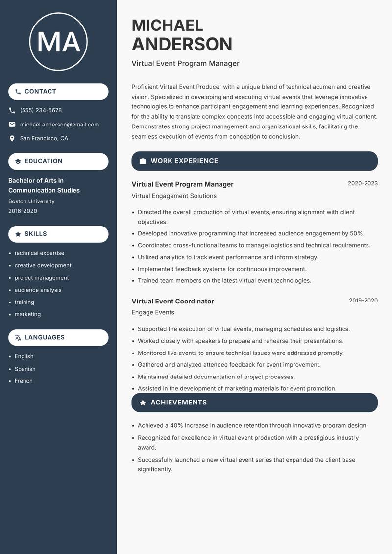 Virtual Event Producer resume template — Compact
