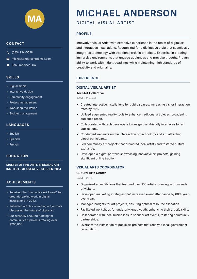 Visual Artist resume template — Classic Clean