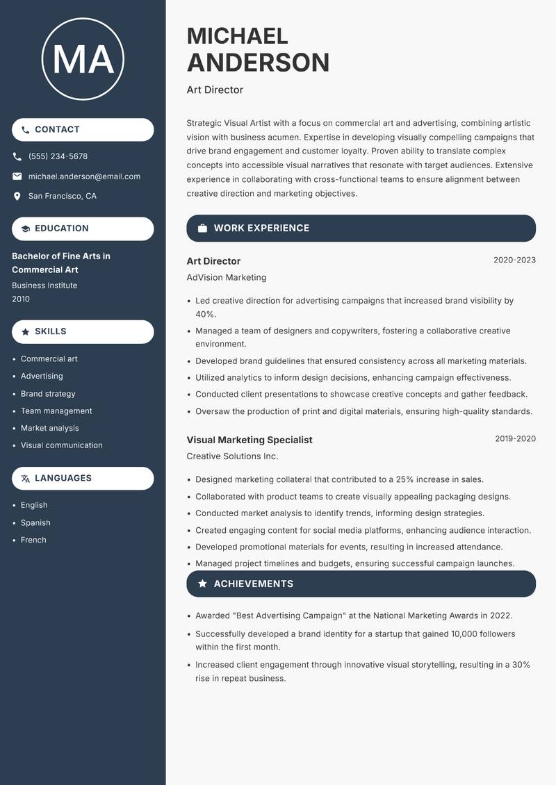 Visual Artist resume template — Compact