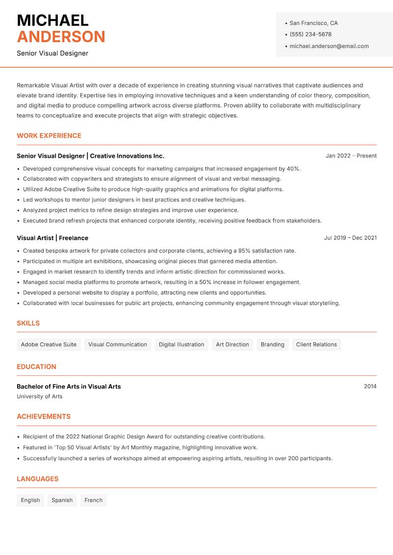 Visual Artist resume template — Modern Professional