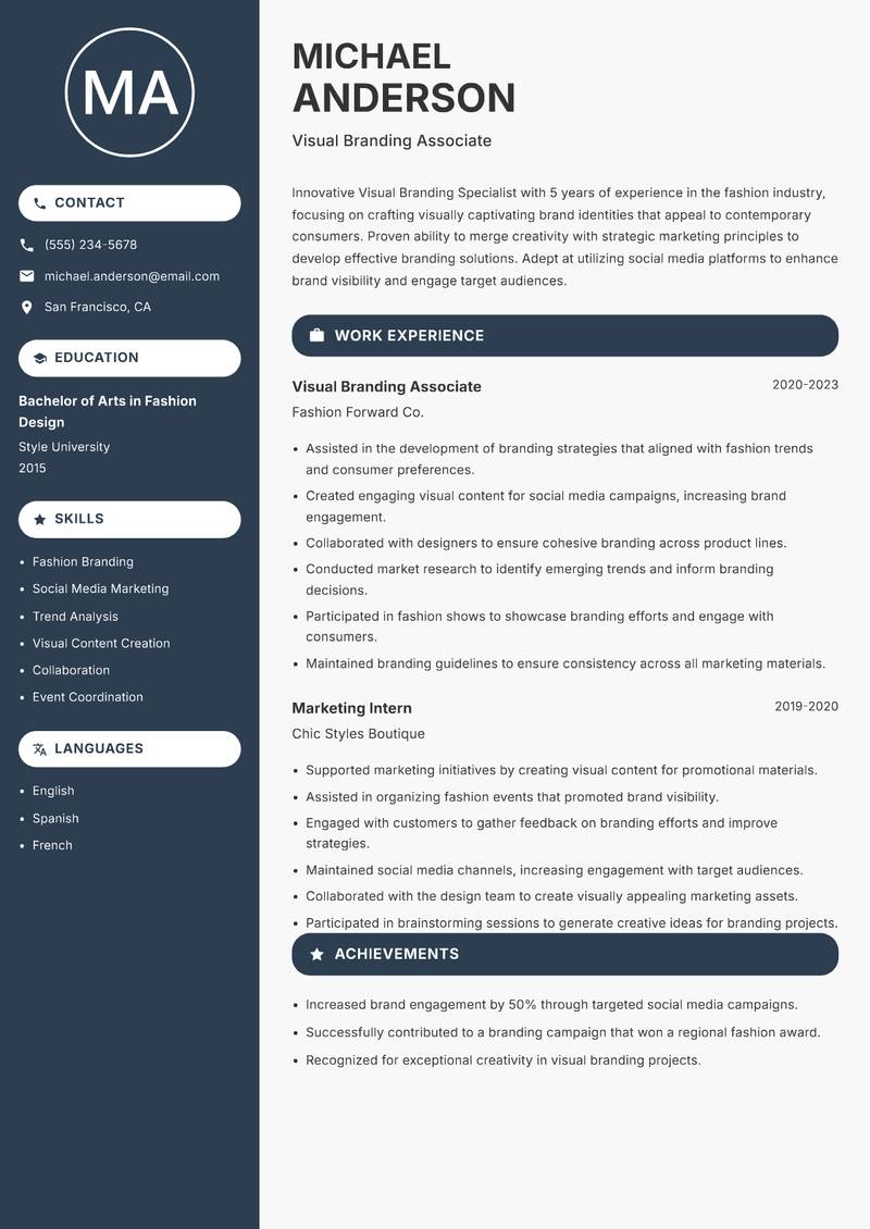 Visual Branding Specialist resume template — Compact