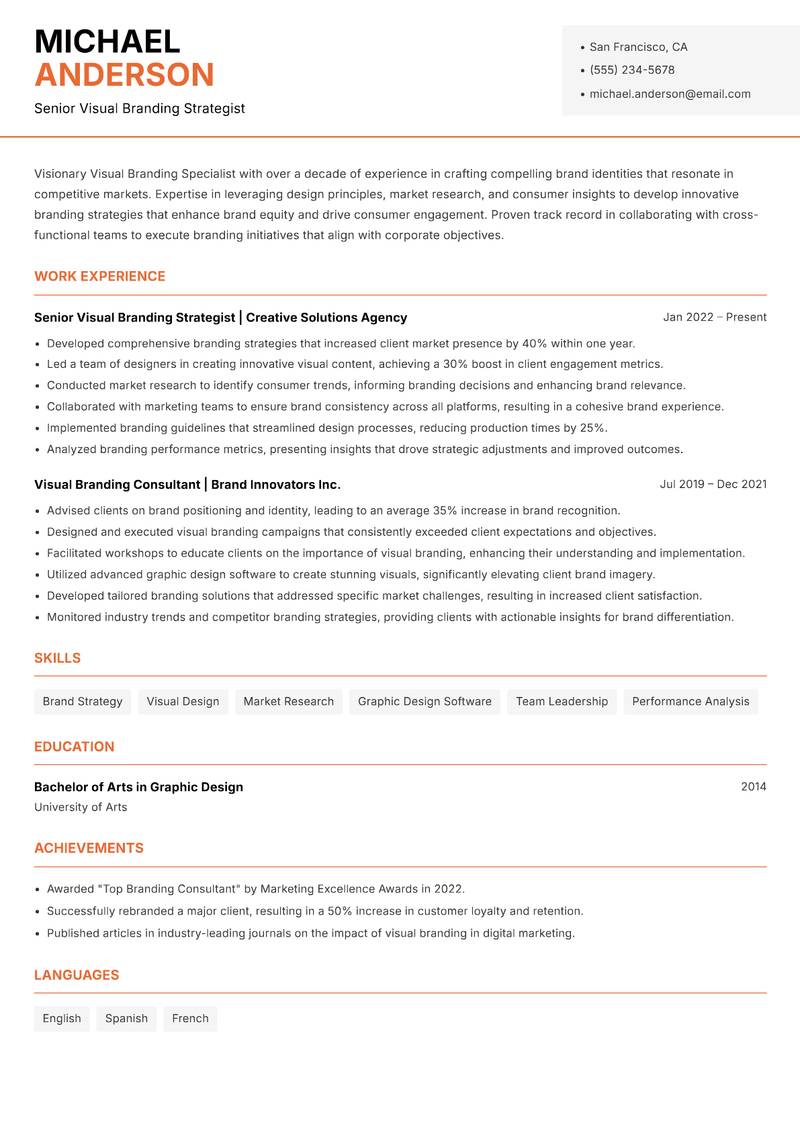 Visual Branding Specialist resume template — Modern Professional