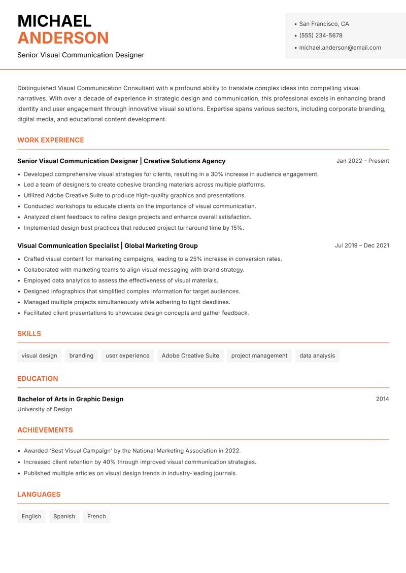 Visual Communication Consultant resume template — Modern Professional