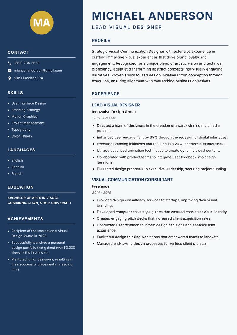 Visual Communication Designer resume template — Classic Clean