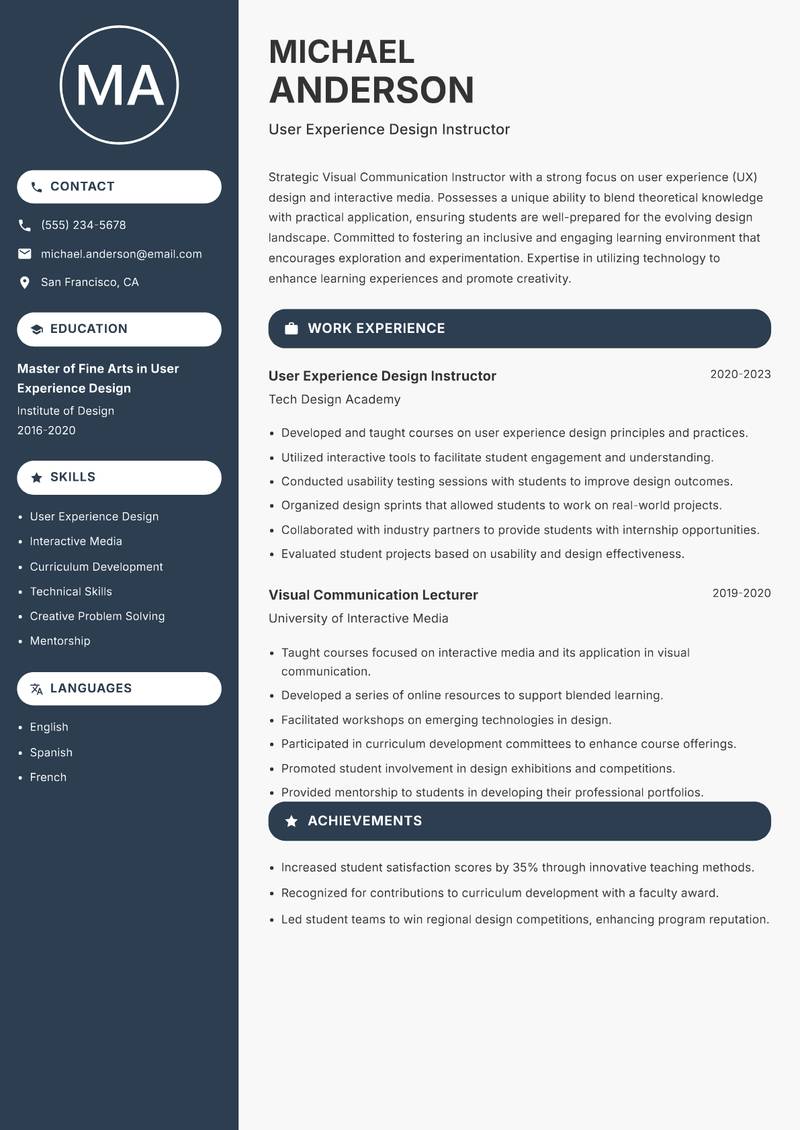 Visual Communication Instructor resume template — Compact