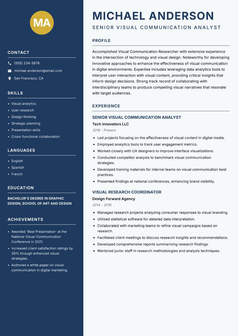 Visual Communication Researcher resume template — Classic Clean