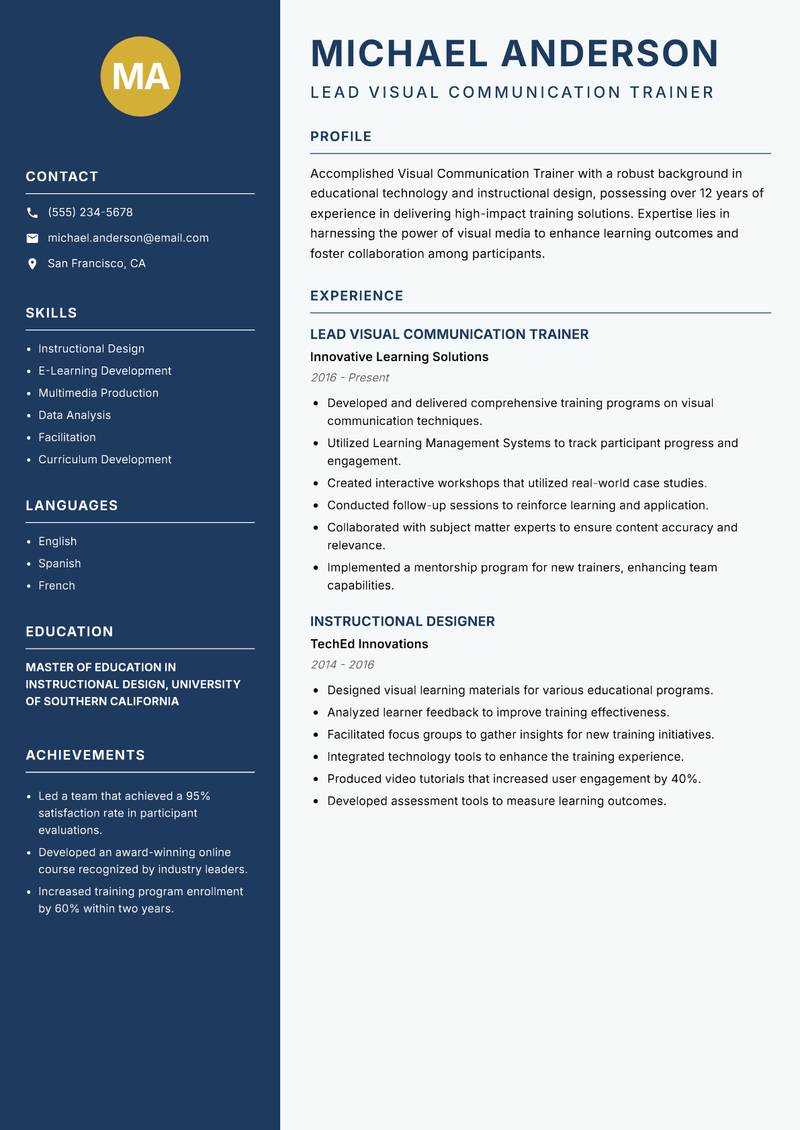 Visual Communication Trainer resume template — Classic Clean