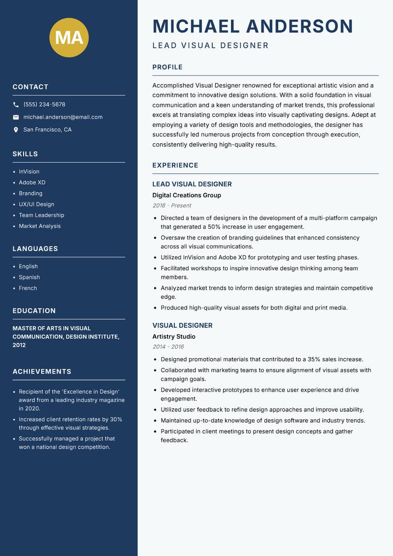 Visual Designer resume template — Classic Clean