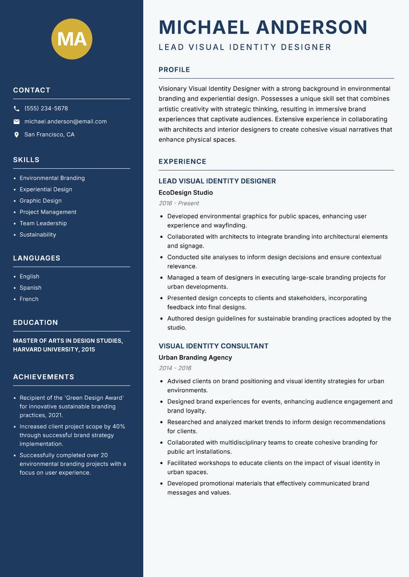 Visual Identity Designer resume template — Classic Clean