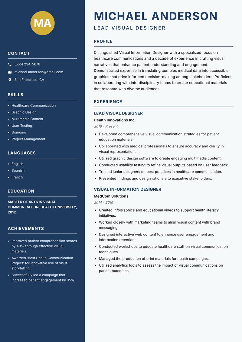 Visual Information Designer resume template — Classic Clean