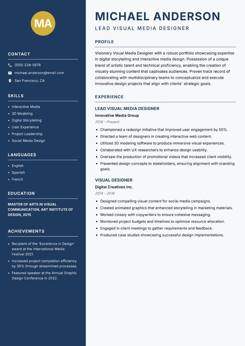 Visual Media Designer resume template — Classic Clean