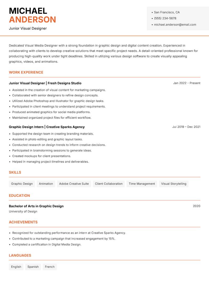 Visual Media Designer resume template — Modern Professional