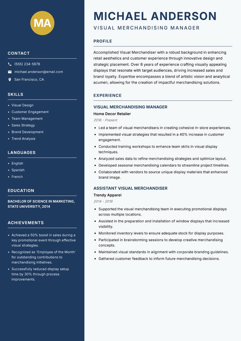 Visual Merchandiser resume template — Classic Clean