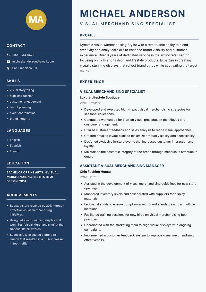 Visual Merchandising Stylist resume template — Classic Clean