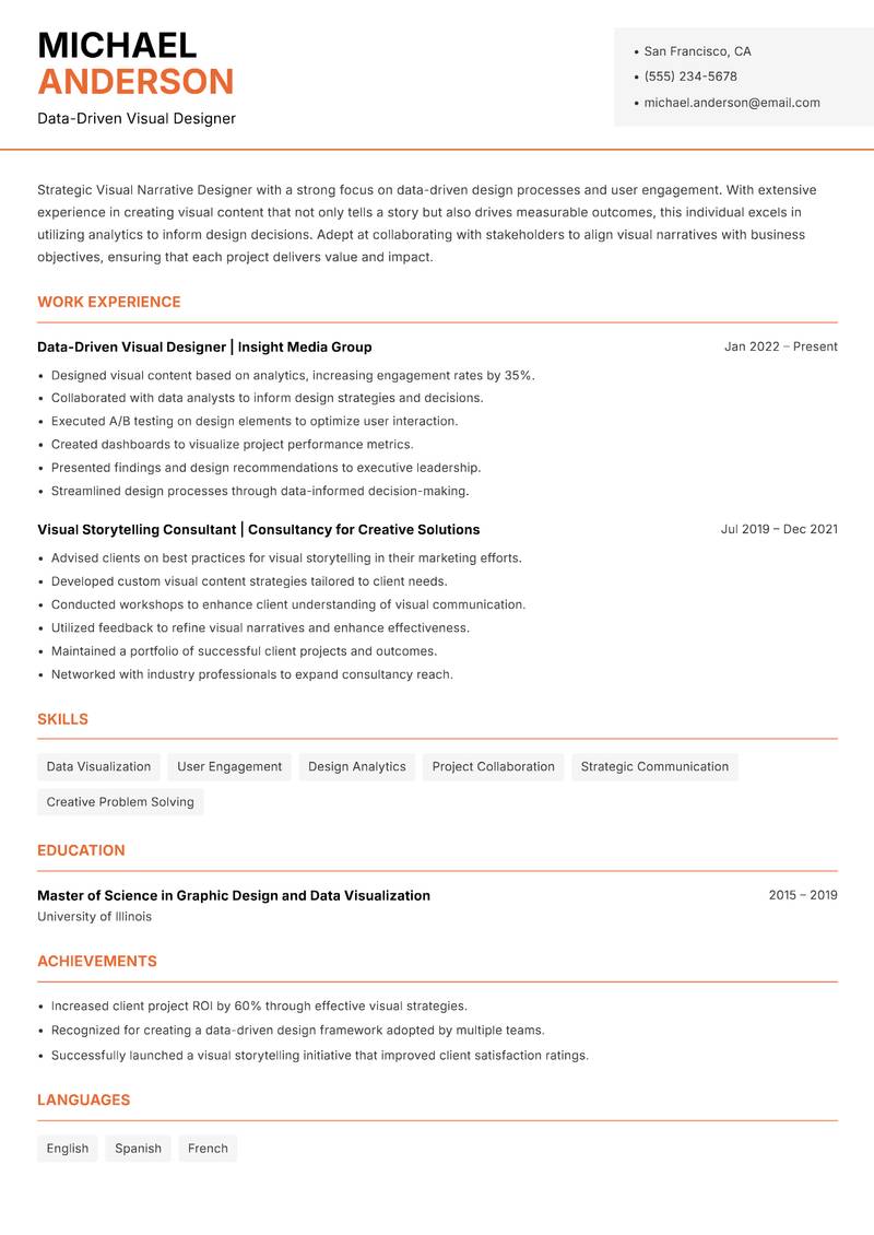 Visual Narrative Designer resume template — Modern Professional