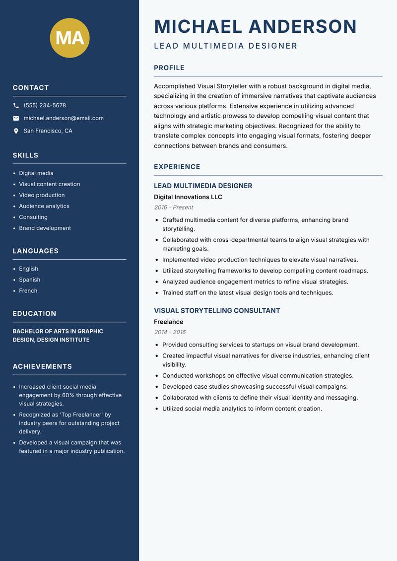 Visual Storyteller resume template — Classic Clean