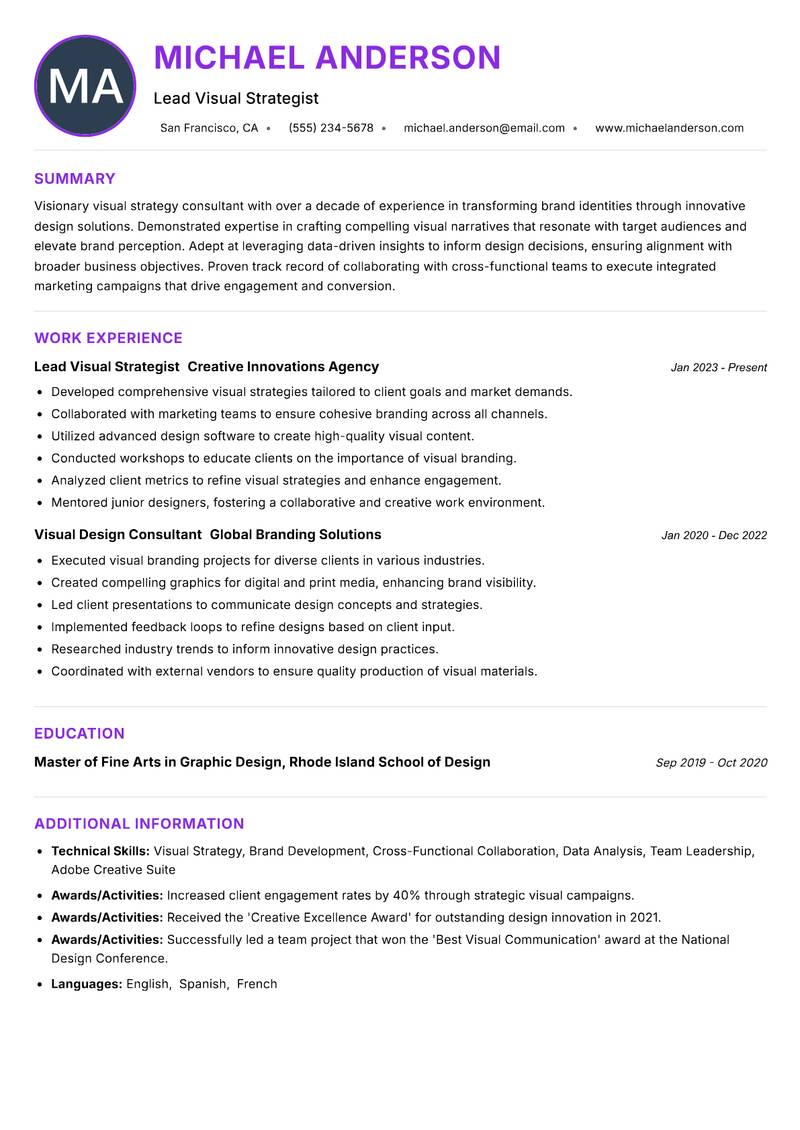 Visual Strategy Consultant resume example — ATS-friendly template