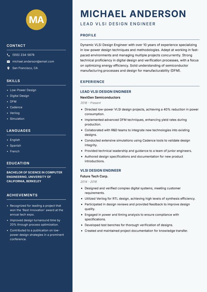 VLSI Design Engineer resume template — Classic Clean