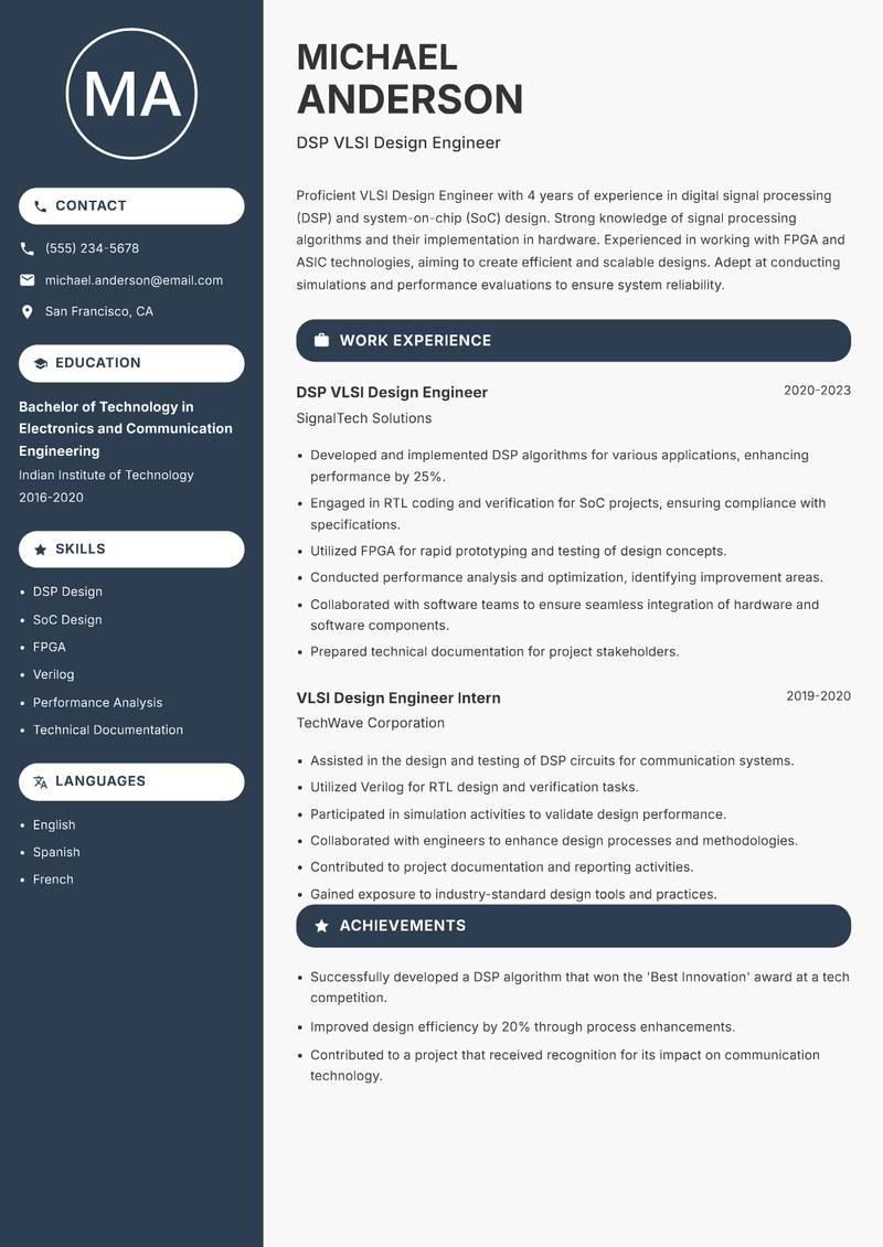 VLSI Design Engineer resume template — Compact