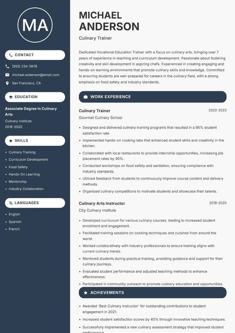 Vocational Education Trainer resume template — Compact