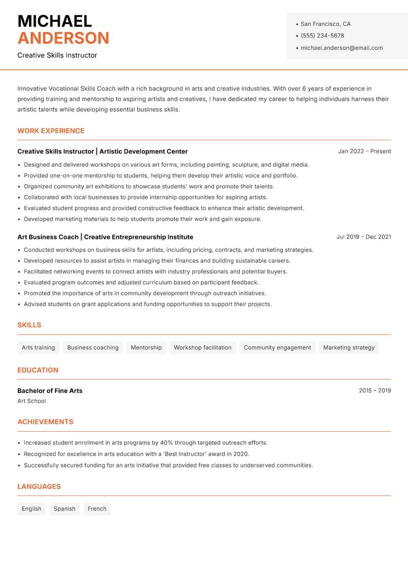 Vocational Skills Coach resume template — Modern Professional