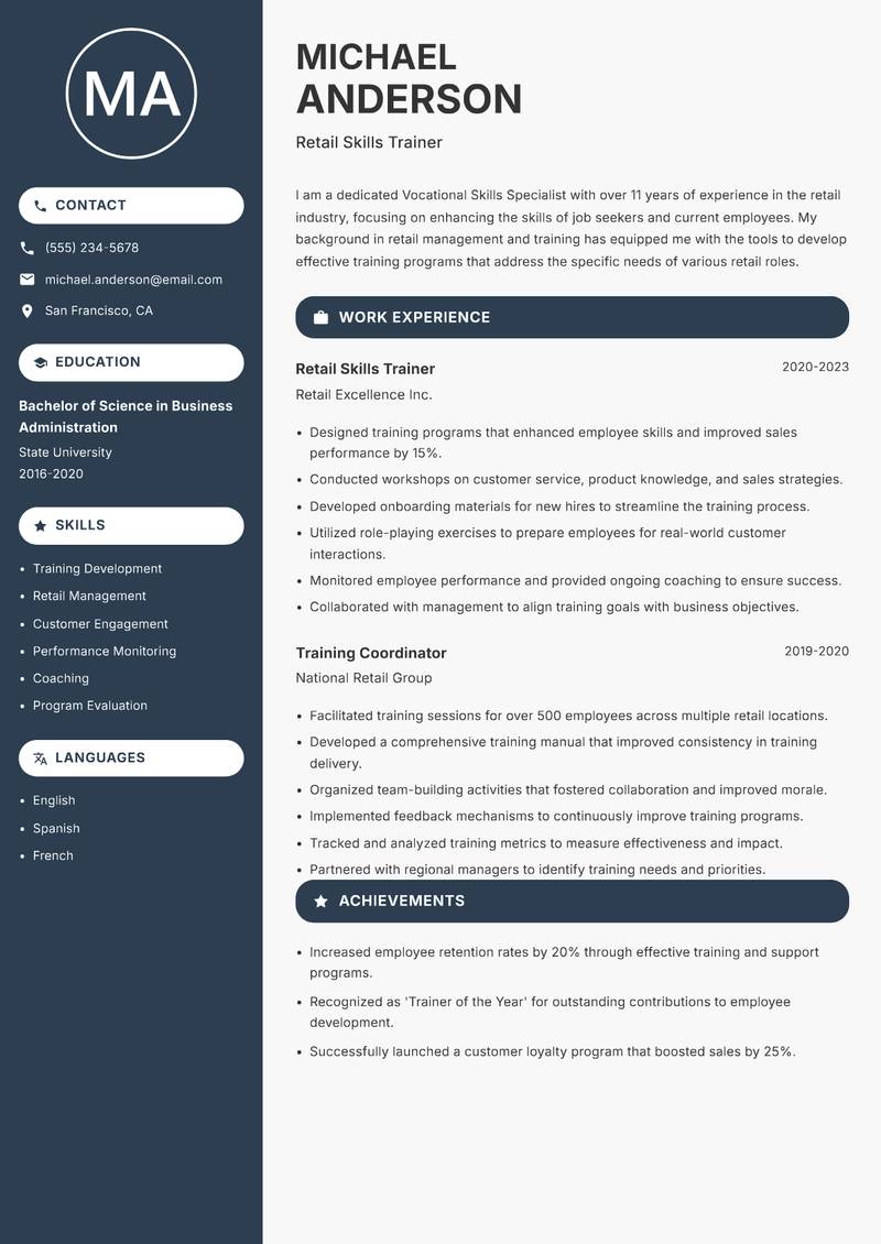Vocational Skills Specialist resume template — Compact