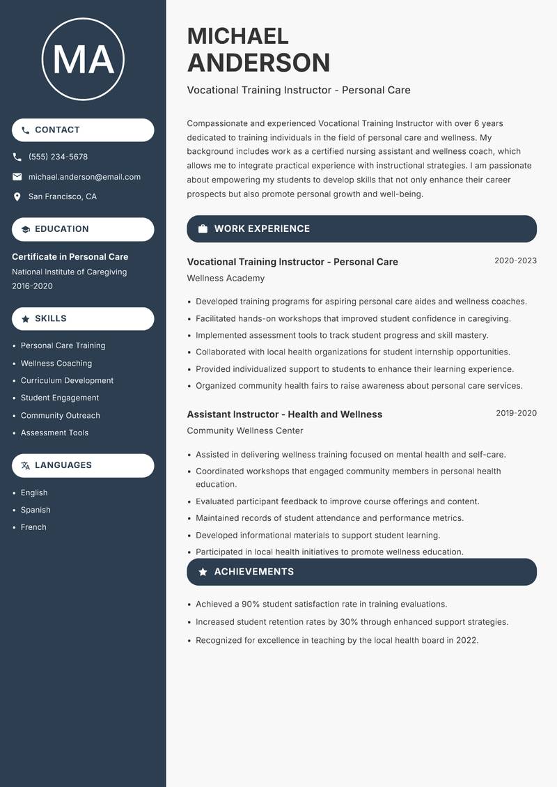 Vocational Training Instructor resume template — Compact