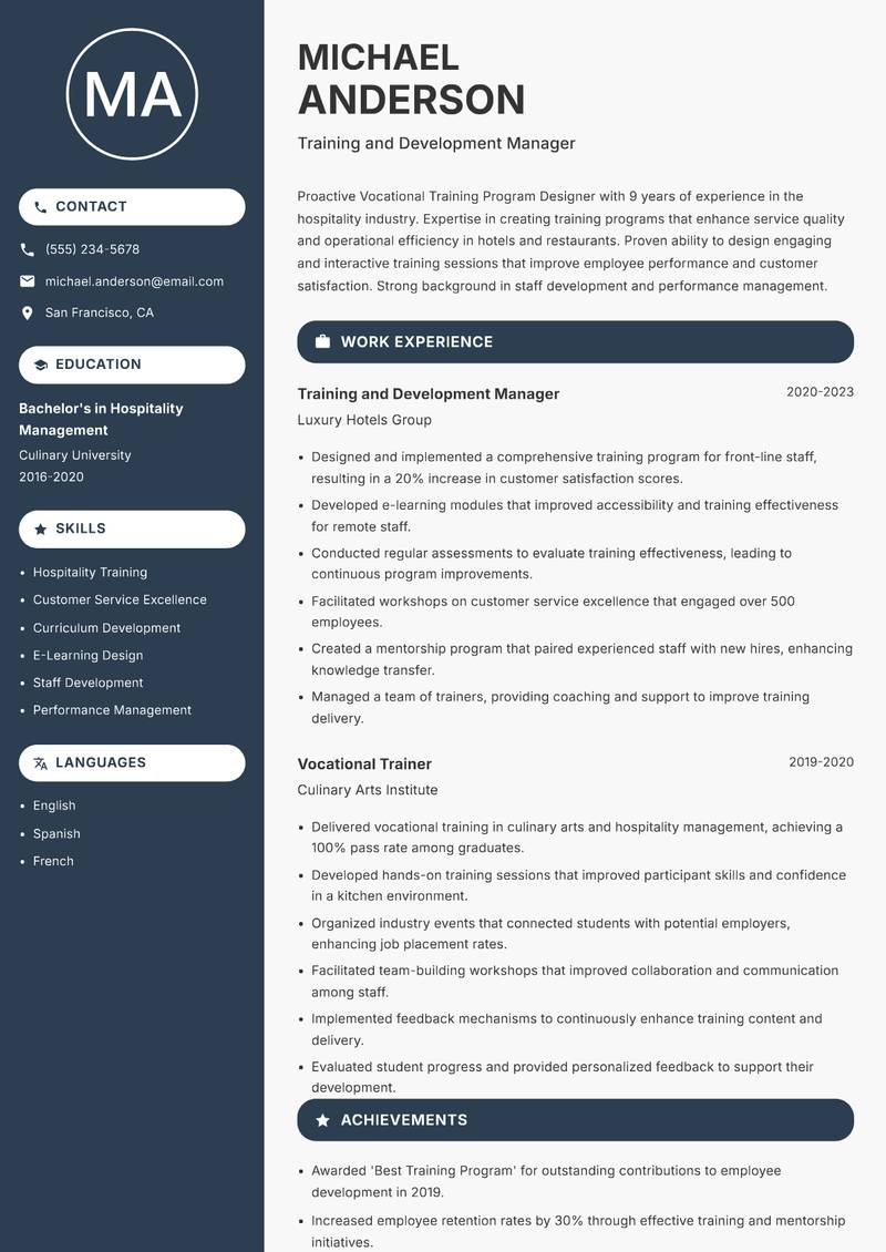 Vocational Training Program Designer resume template — Compact