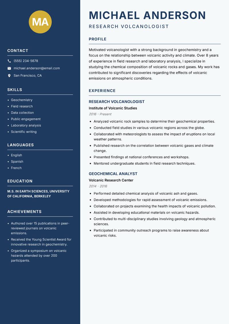 Volcanologist resume template — Classic Clean
