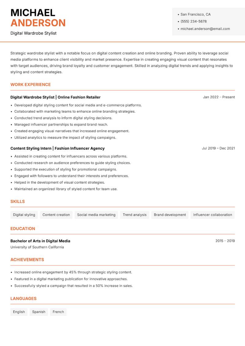 Wardrobe Stylist resume template — Modern Professional