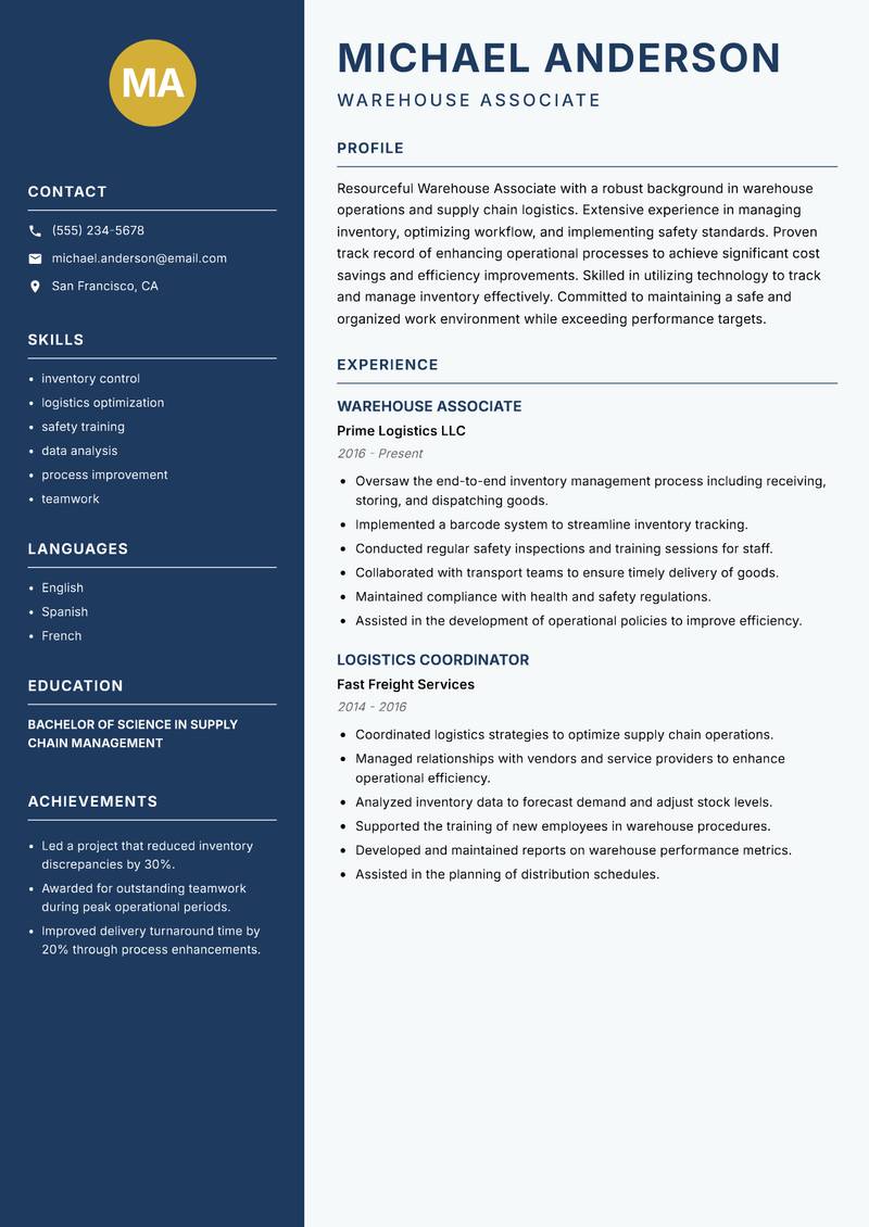 Warehouse Associate resume template — Classic Clean