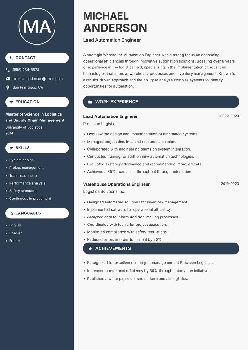Warehouse Automation Engineer resume template — Compact