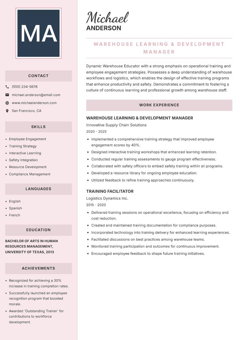Warehouse Educator resume template — Executive