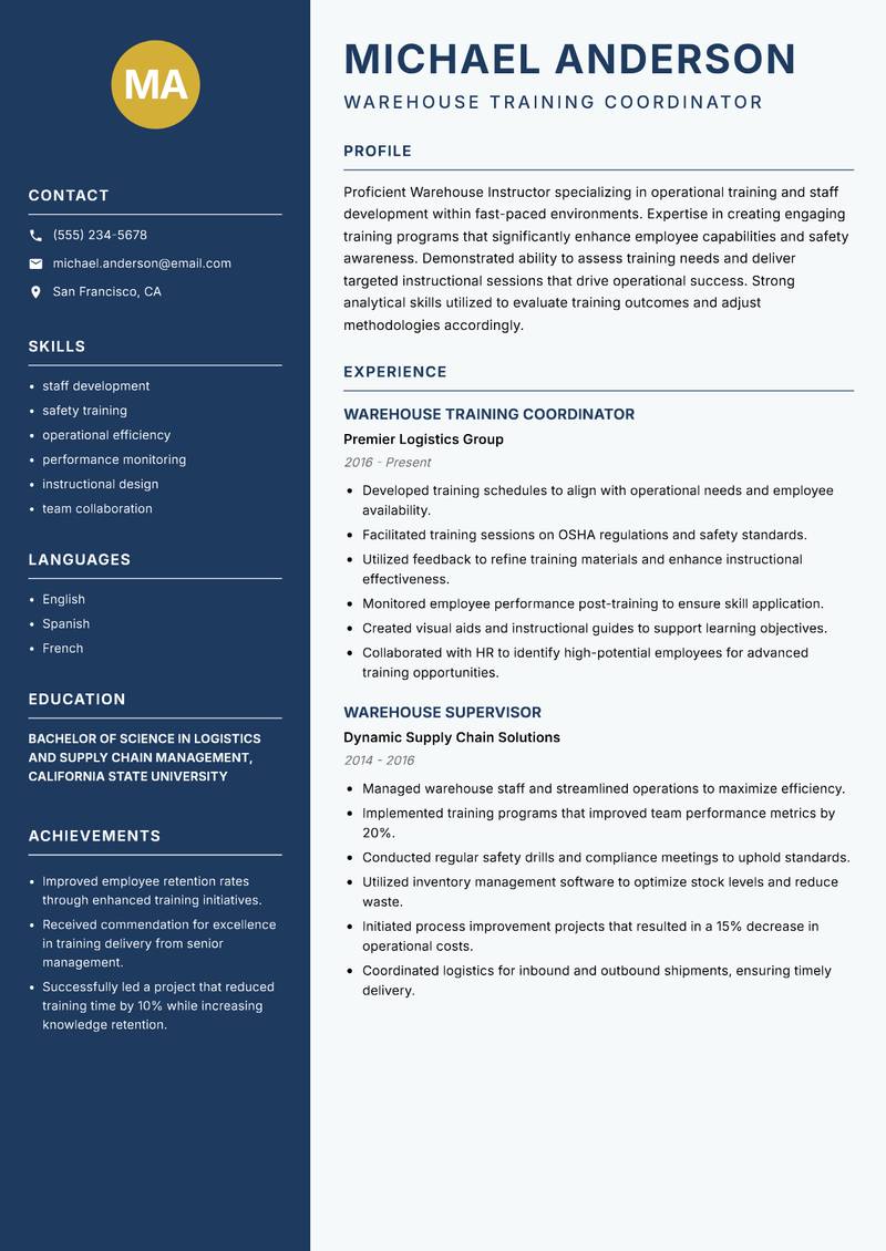 Warehouse Instructor resume template — Classic Clean