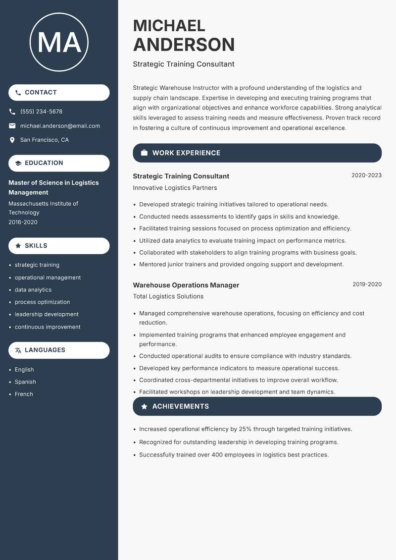 Warehouse Instructor resume template — Compact