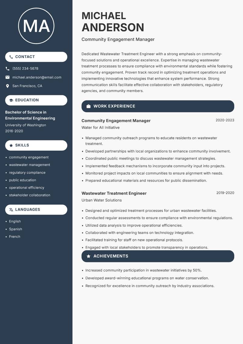 Wastewater Treatment Engineer resume template — Compact