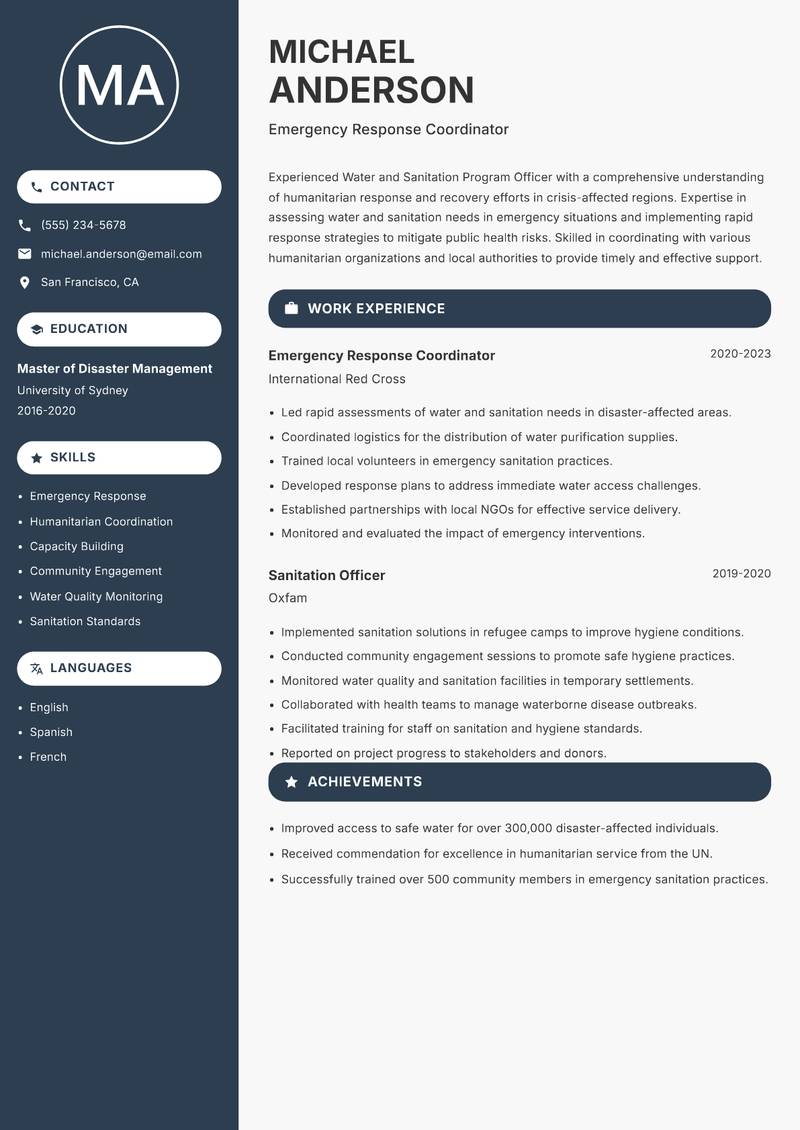 Water and Sanitation Program Officer resume template — Compact