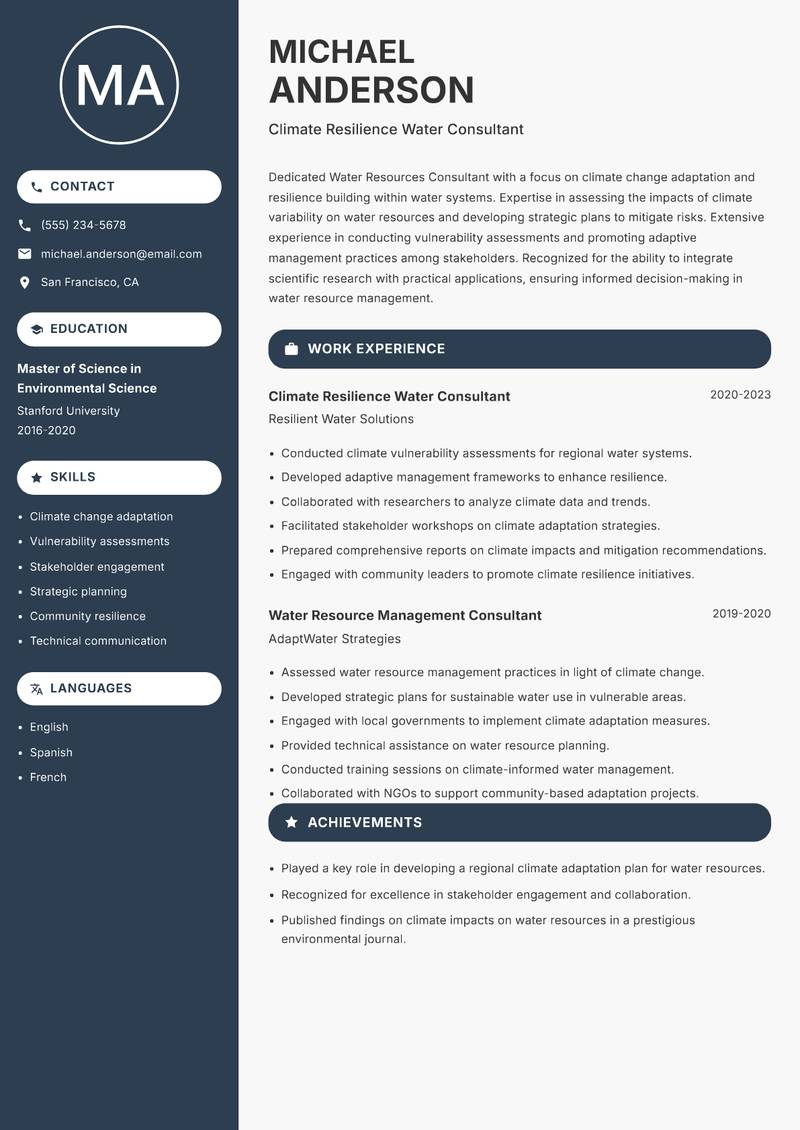 Water Resources Consultant resume template — Compact
